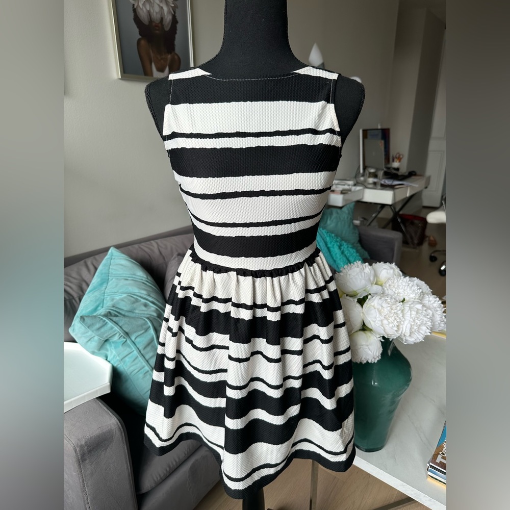 Black and white striped mini dress